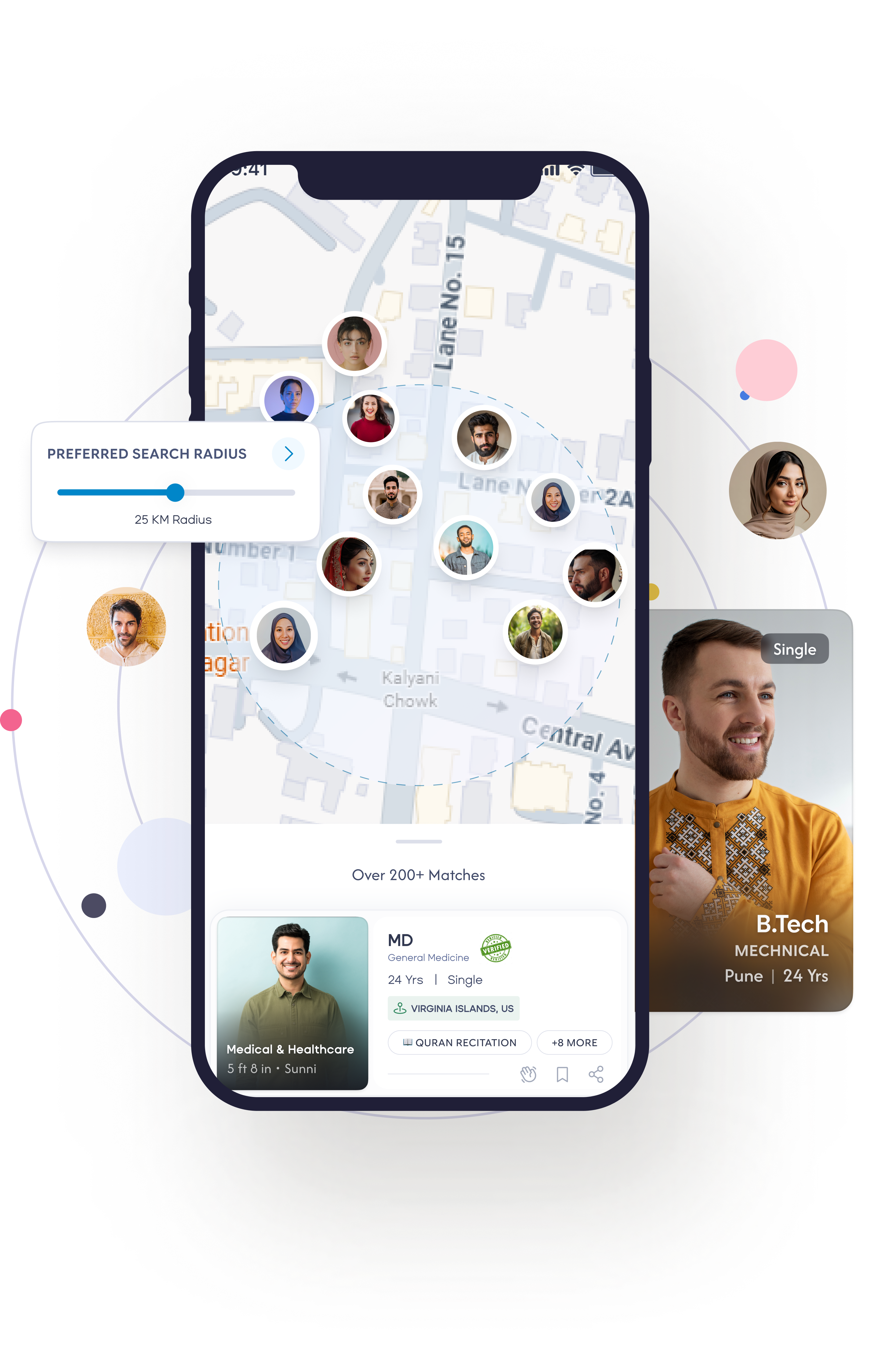 Map-based profile search shown on a mobile phone